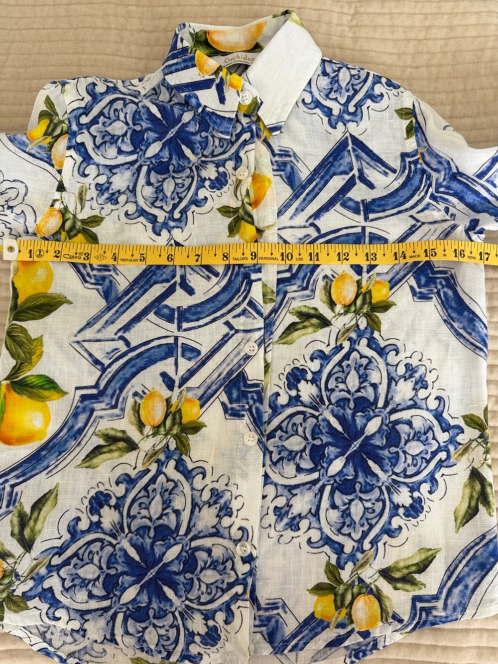 ๐ฏ Italian linen button down shirt. Classic lemons ๐ print, boys ,girls Size XS-S - Picture 9 of 11